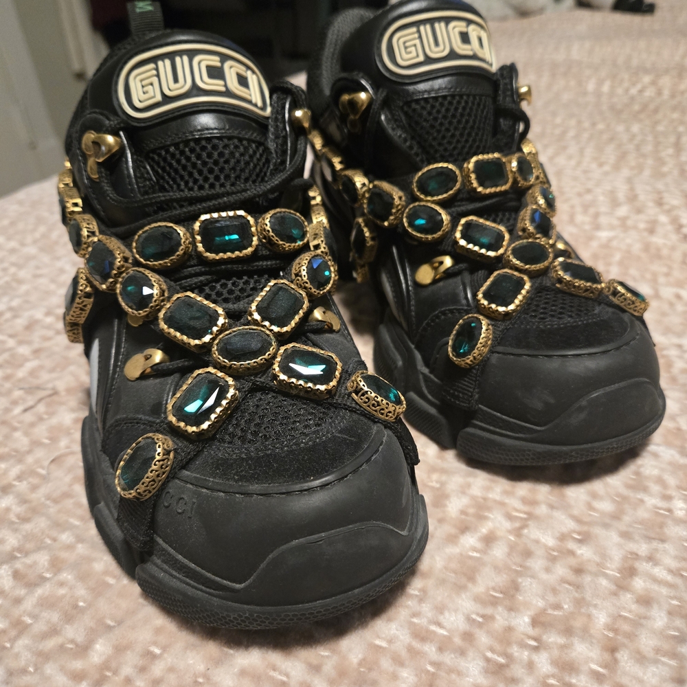 Gucci Black Sneakers with Gold Accents - Picture 3 of 4